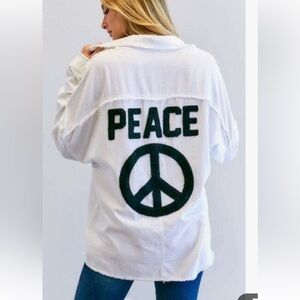 Distressed Denim Jacket PEACE sign L NWT